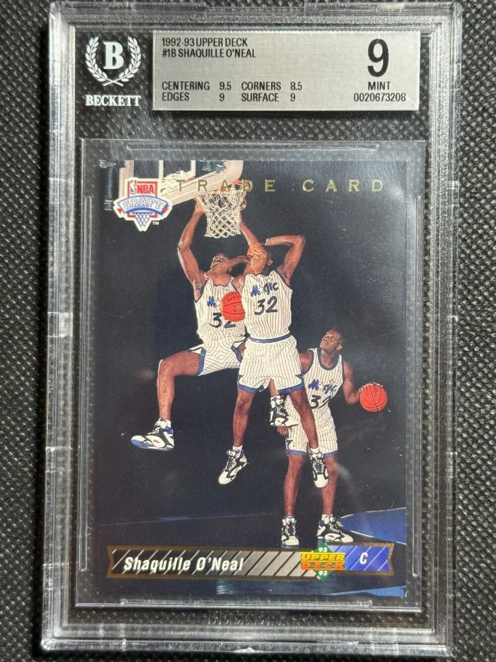SHAQUILLE O'NEAL 1992-93 UPPER DECK #1B TRADE CARD RC BGS MINT 9 ORLANDO MAGIC